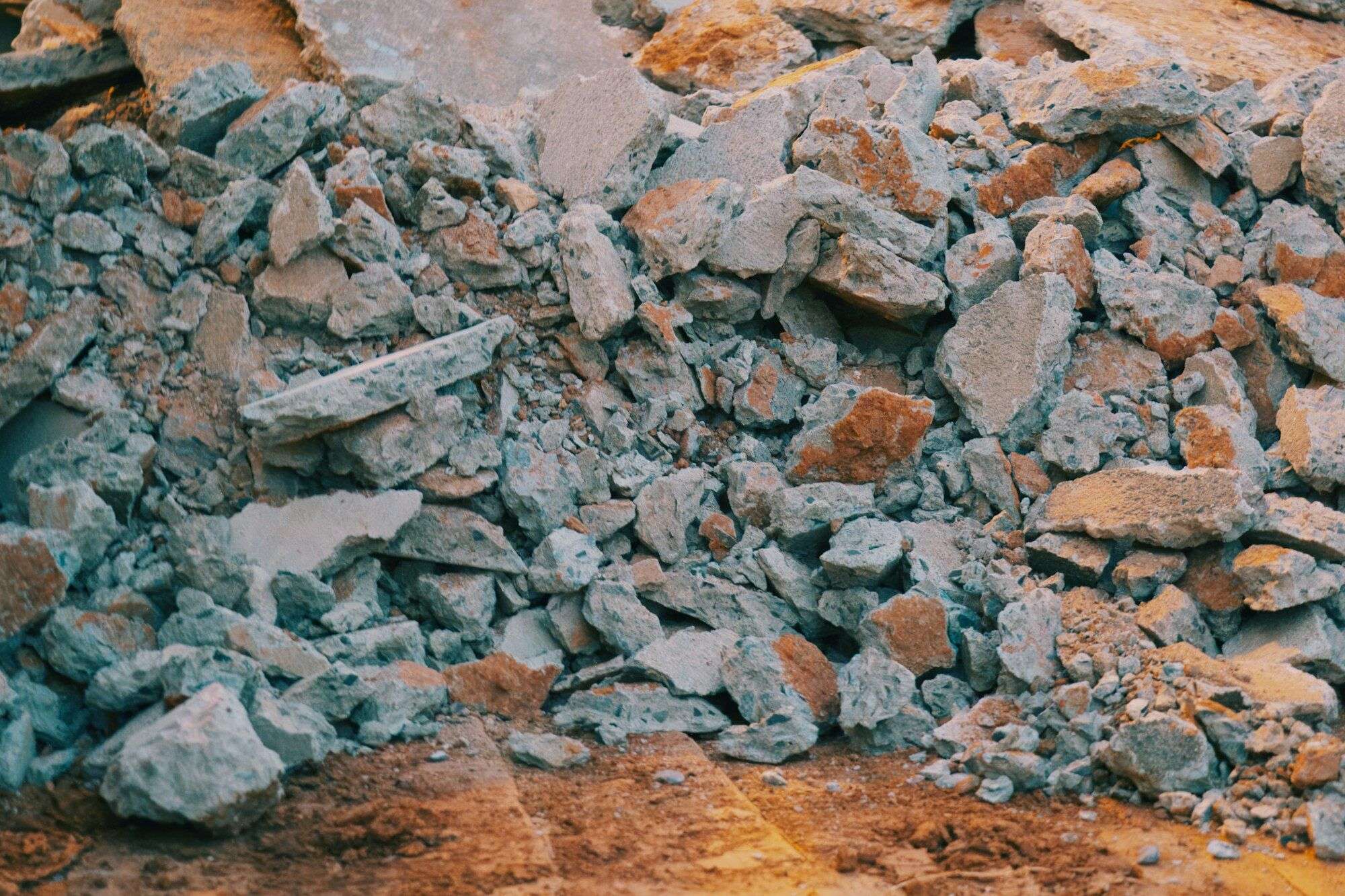 Pile of broken concrete and demolition rubble awaiting recycling