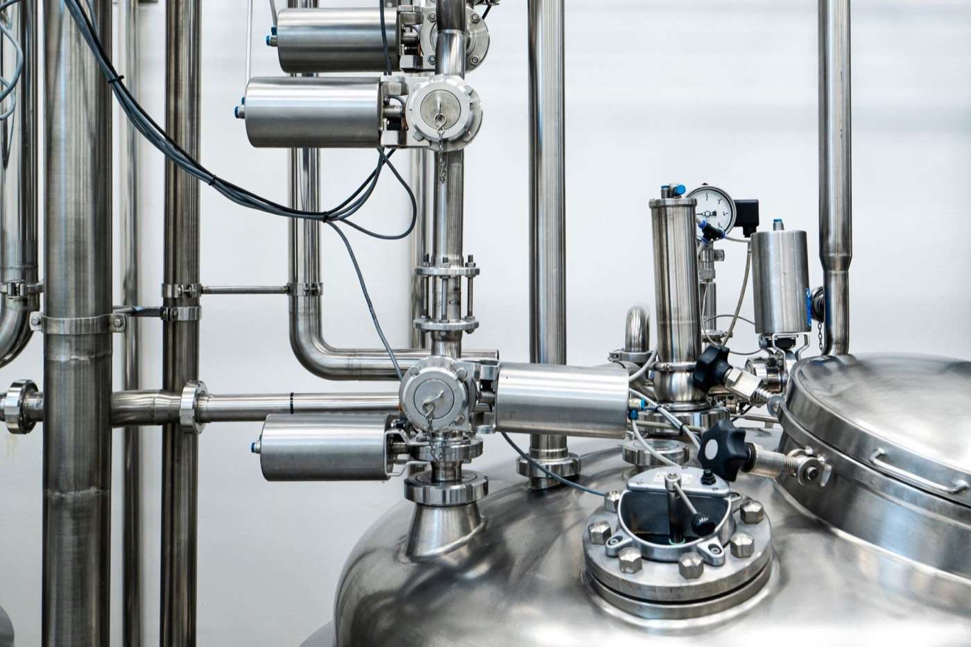 Stainless steel process valves and pipework in a food plant