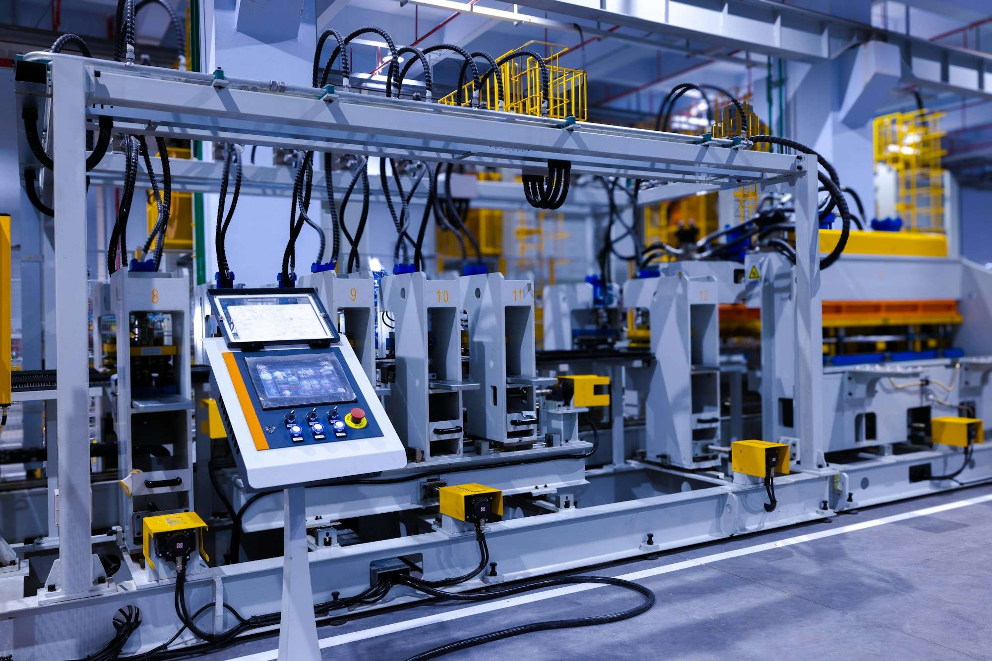 Operator touchscreen panel mounted on an industrial production machine